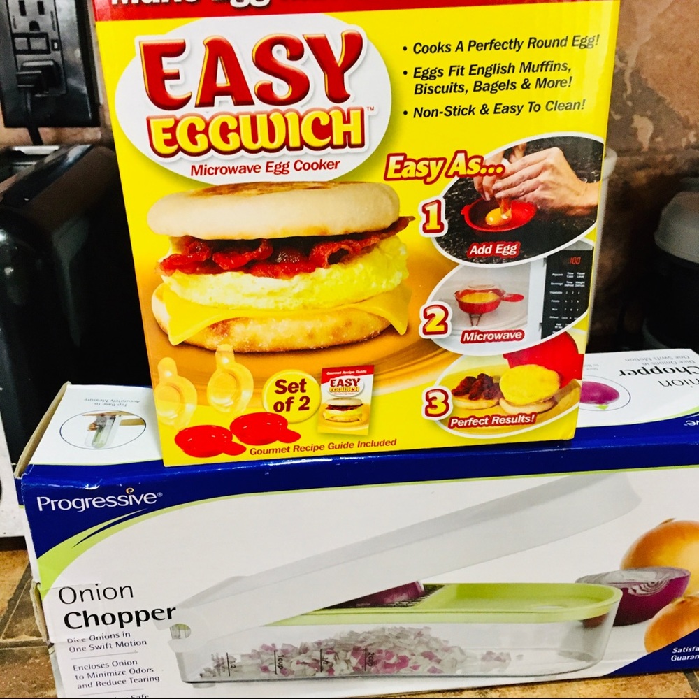 Kitchen dorm apartment — onion chopper and egg sandwich McMuffin maker m…